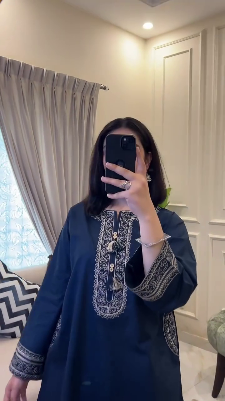 Elegant Navy Blue Embroidered Kurta Set