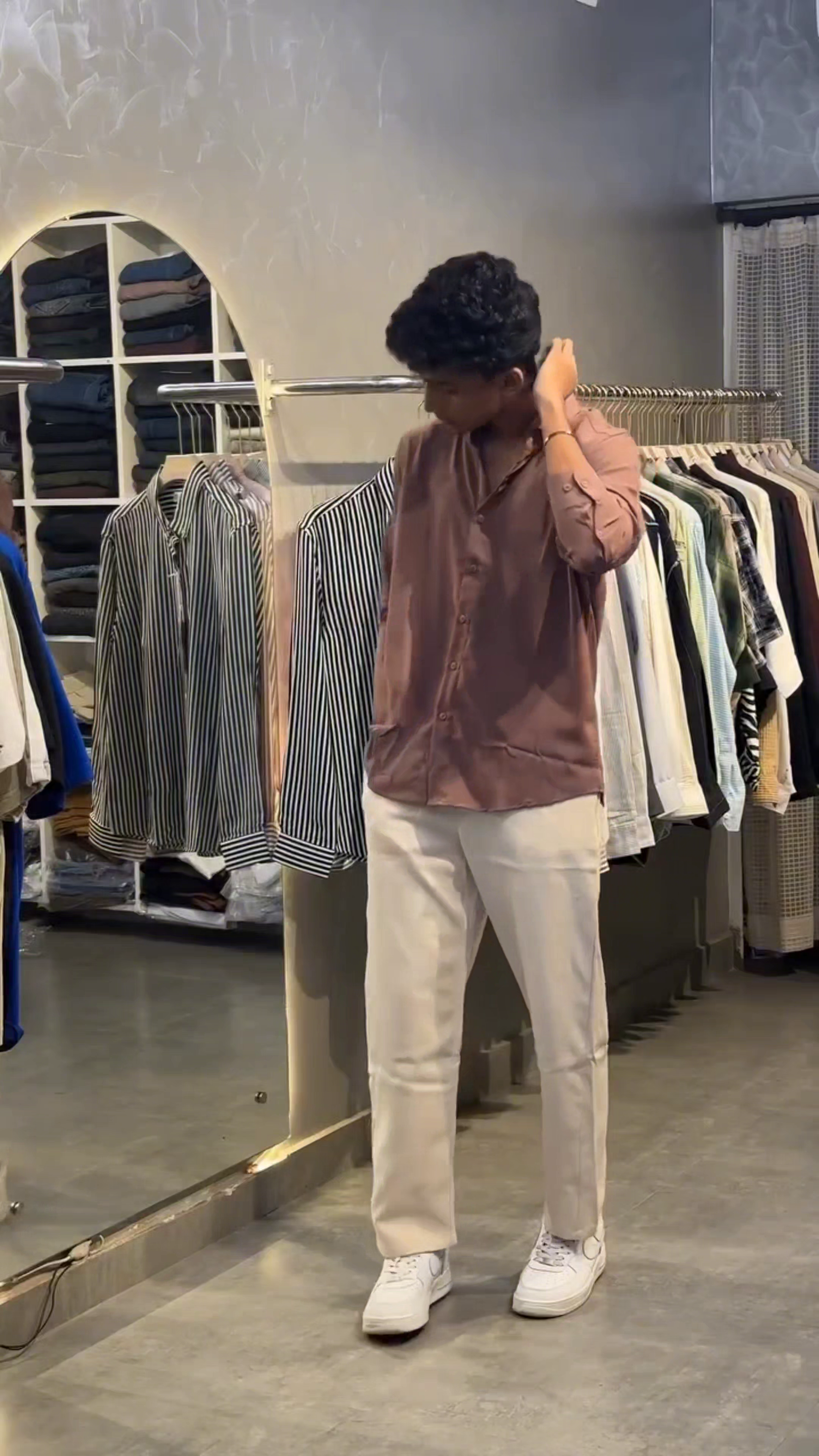 Men's Korean Brown Relaxed Fit Casual Shirt