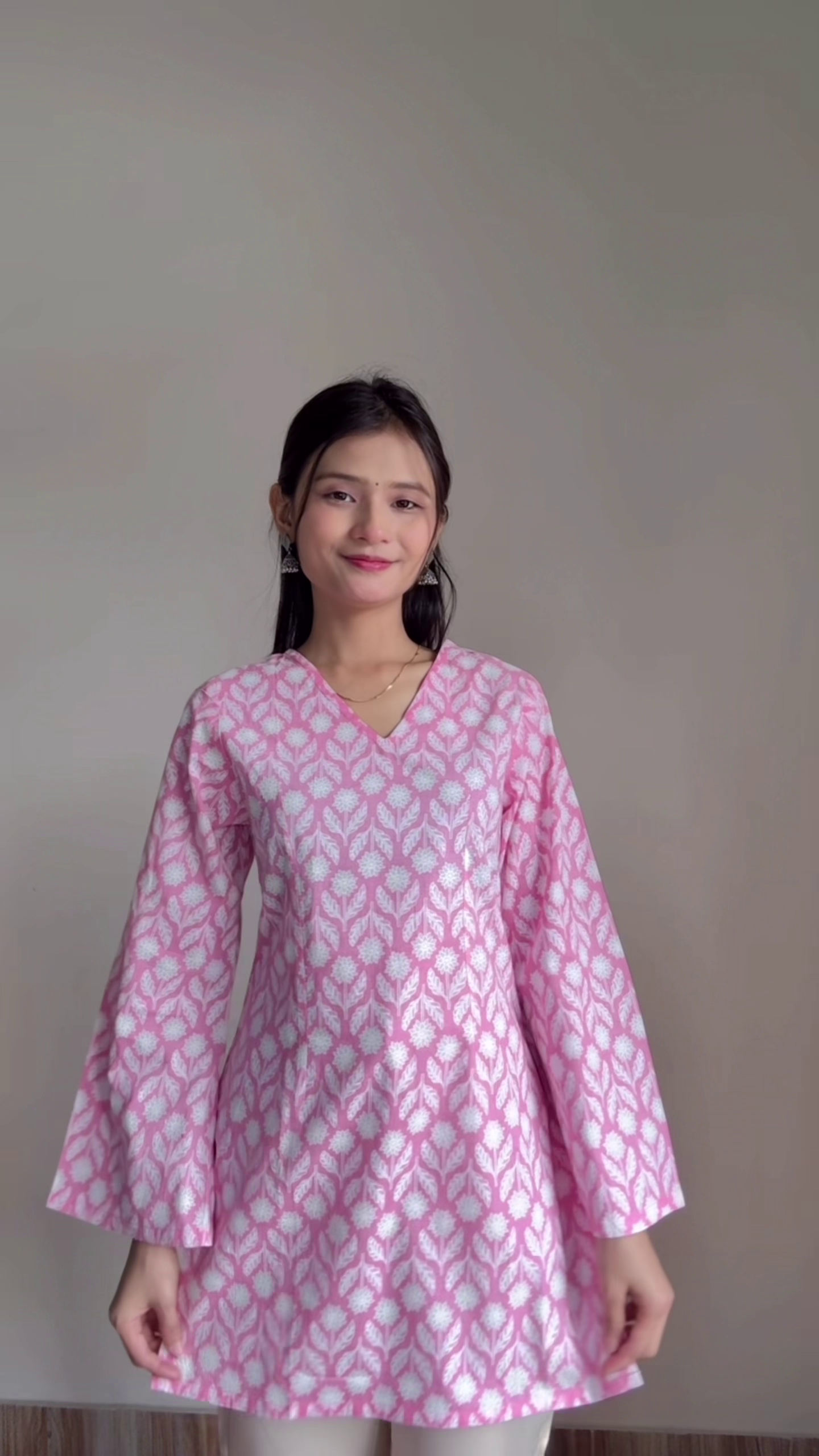 Graceful Pink Korean Baggy Kurti for Elegant Festive Style