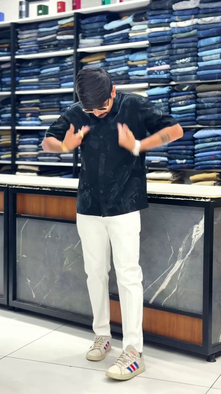 Stylish Black Korean Shirt with White Pants – Modern Eid Look