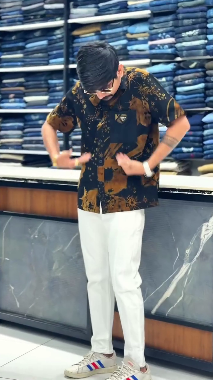 Stylish Black Korean Shirt with White Pants – Modern Eid Look