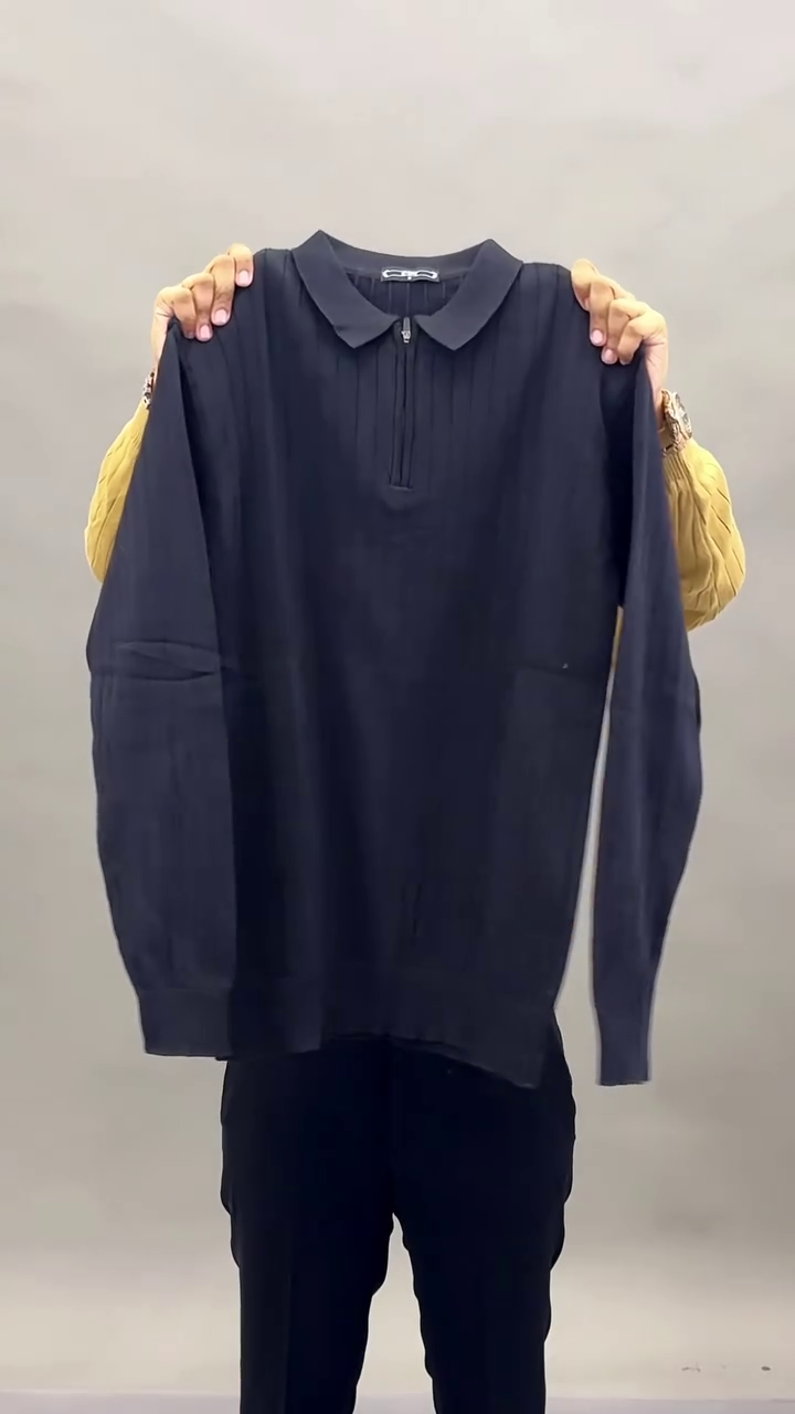 Premium Camel Ribbed Knit Polo Sweater for Men