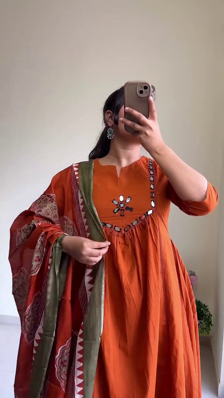 Elegant Rust Orange Anarkali Kurta with Dupatta