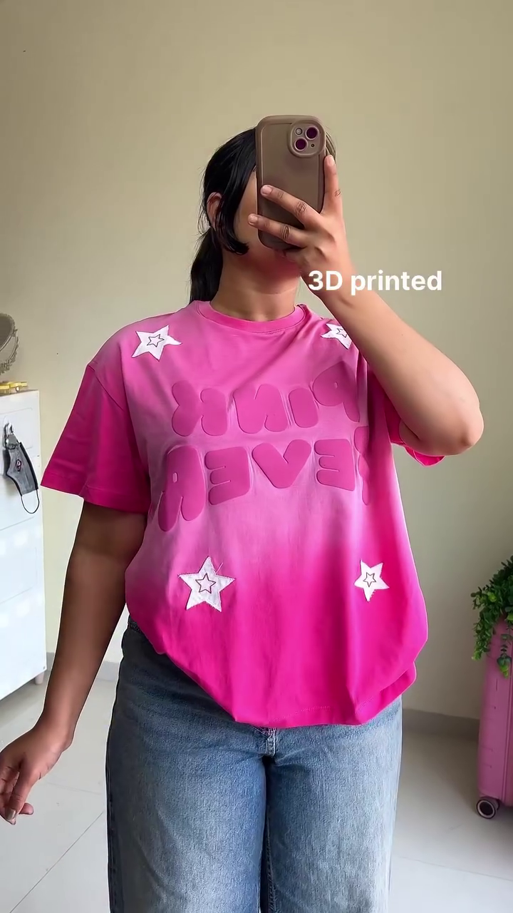 Trendy Pink Fever 3D Printed Oversized T-Shirt