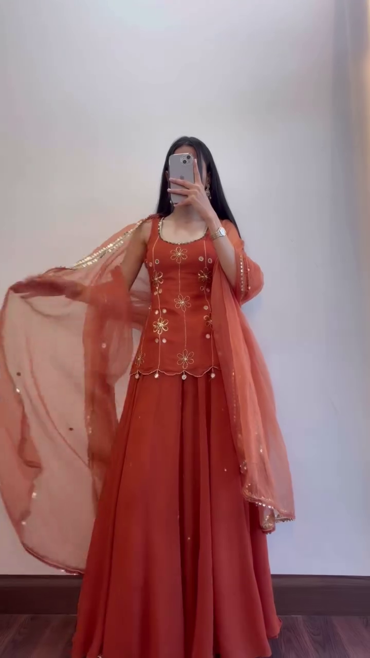 Elegant Orange Anarkali Suit with Dupatta