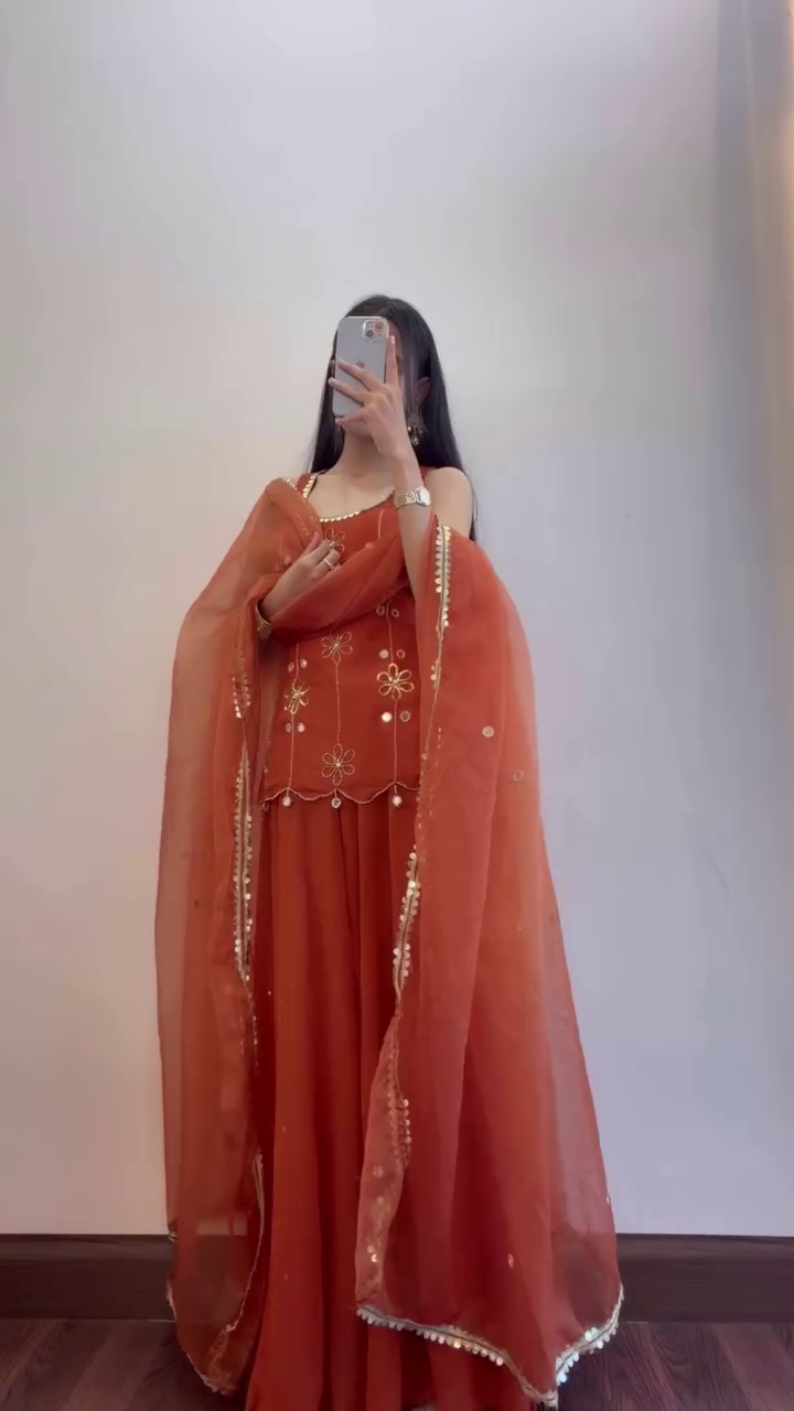 Elegant Orange Anarkali Suit with Dupatta