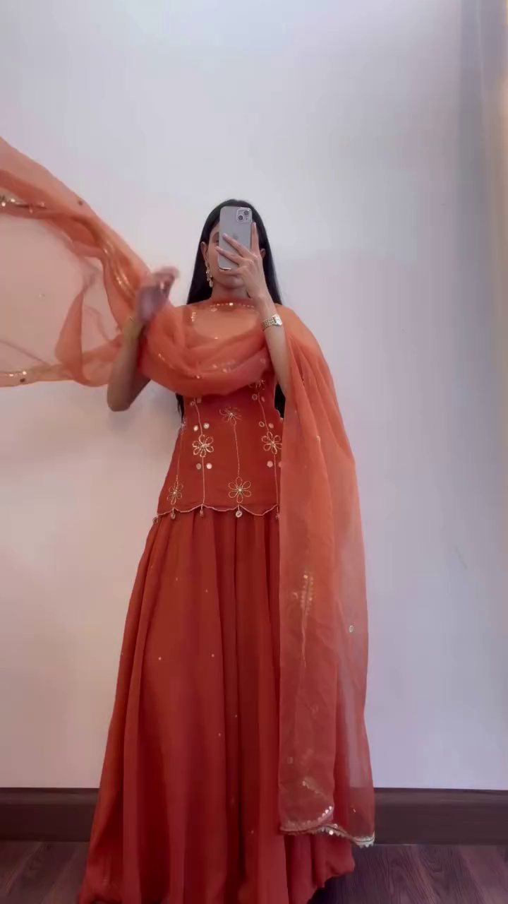 Elegant Orange Anarkali Suit with Dupatta
