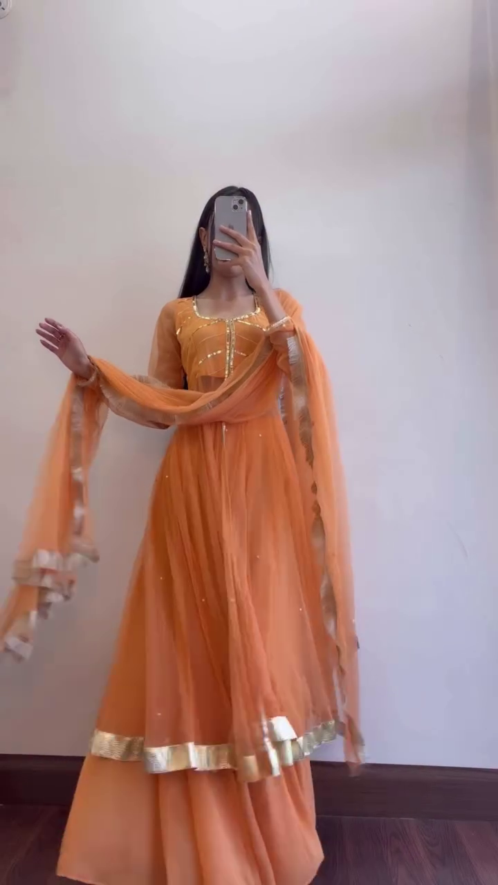 Elegant Orange Anarkali Suit with Dupatta