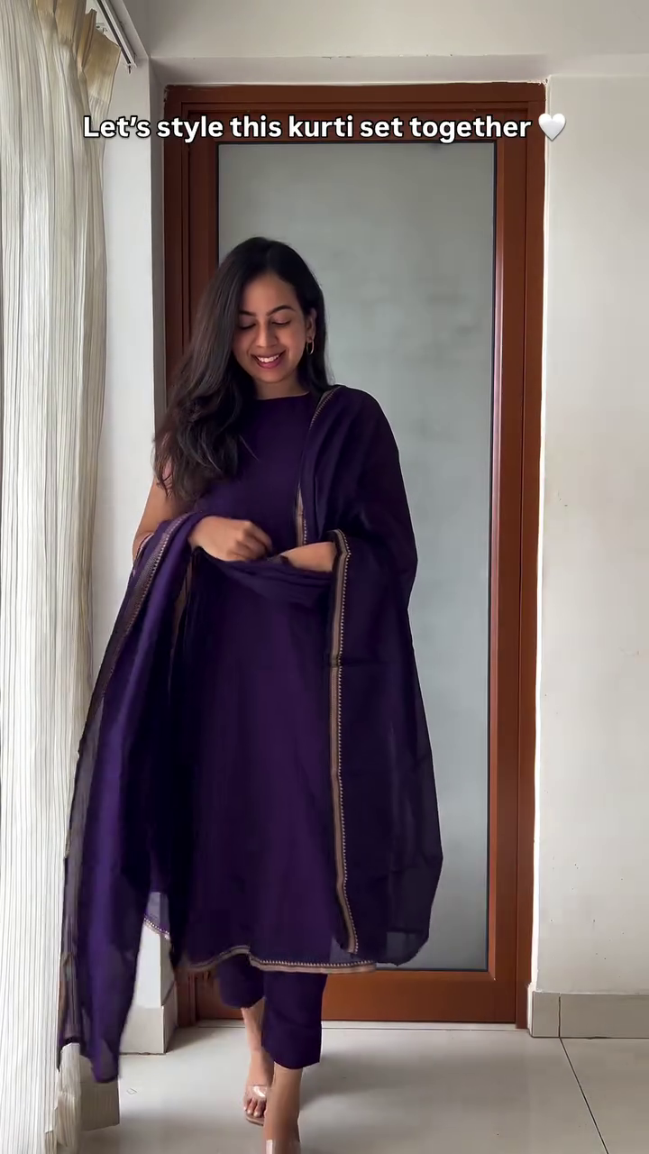 Elegant Deep Purple Kurti Set with Matching Dupatta