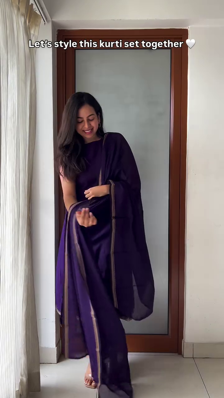 Elegant Deep Purple Kurti Set with Matching Dupatta