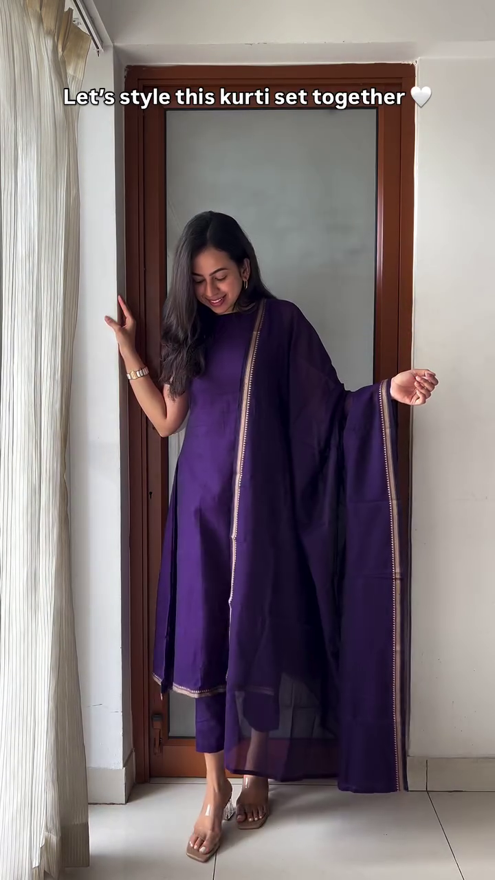 Elegant Deep Purple Kurti Set with Matching Dupatta