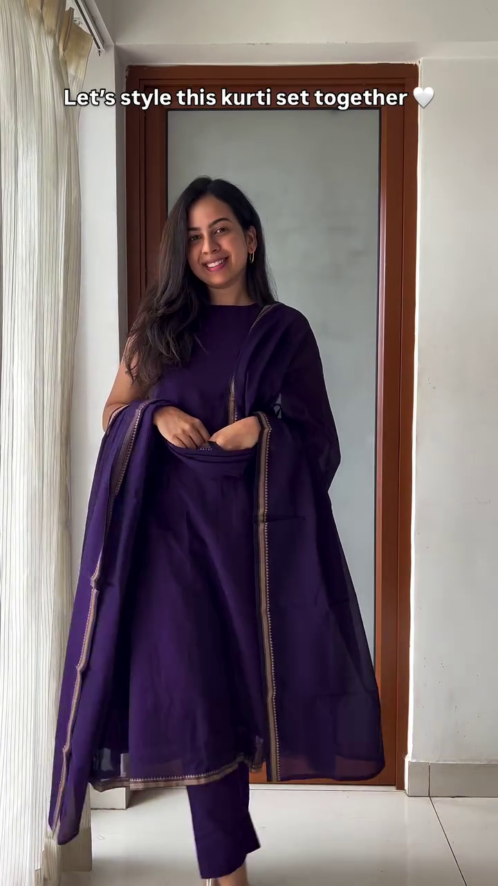 Elegant Deep Purple Kurti Set with Matching Dupatta