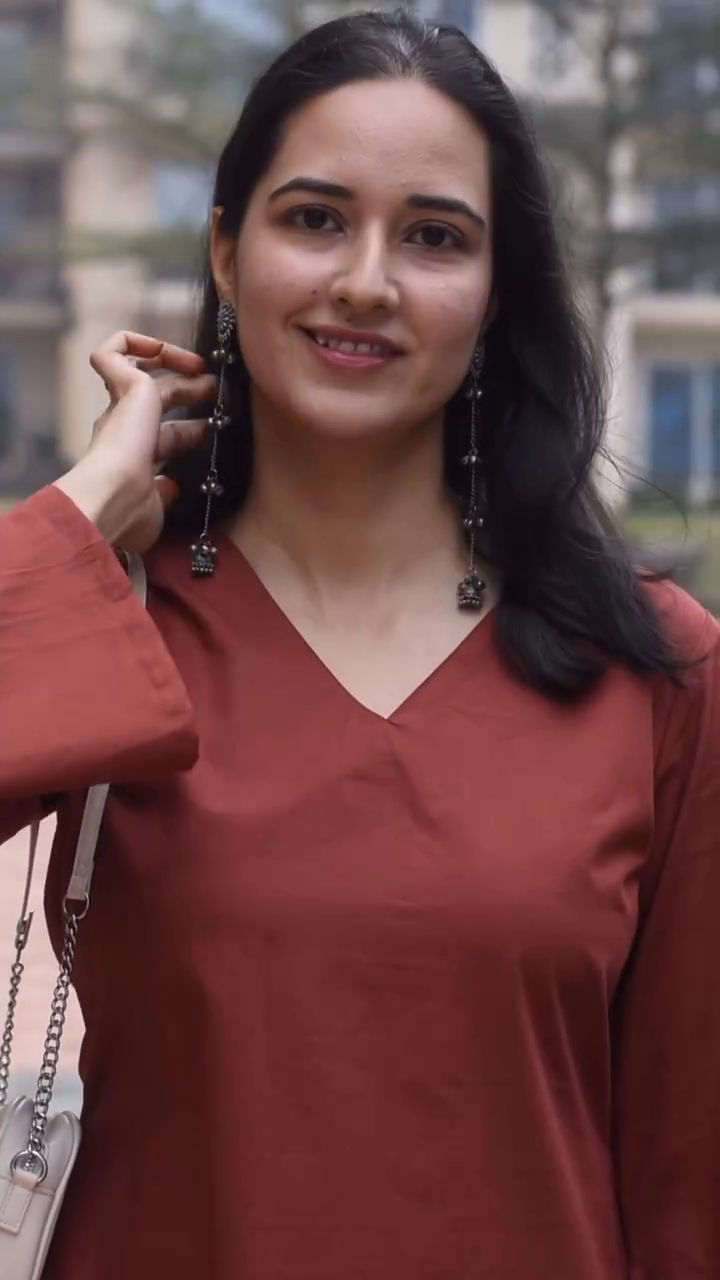 Elegant Rust Brown Kurti with White Wide-Leg Pants