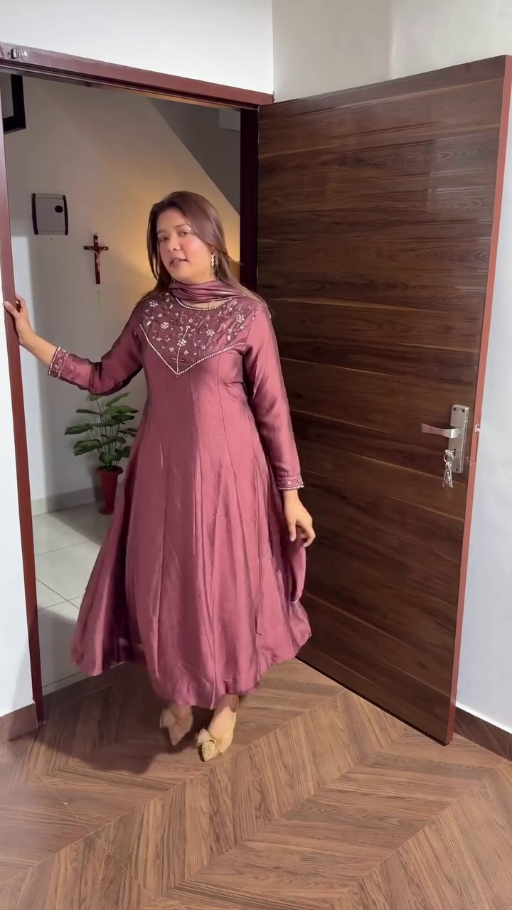 Elegant Beige Embroidered Kurti with Flared Palazzo and Dupatta