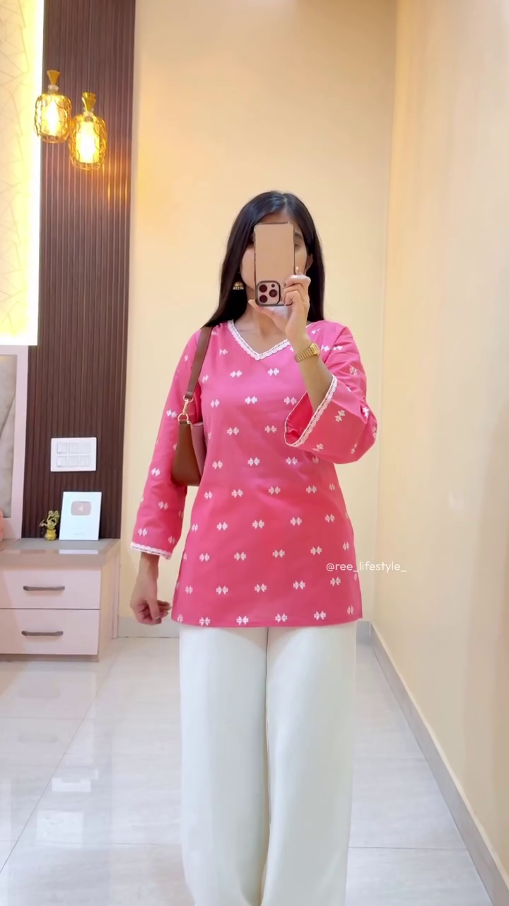 Elegant Brown Printed Kurti with Minimalist White Trousers