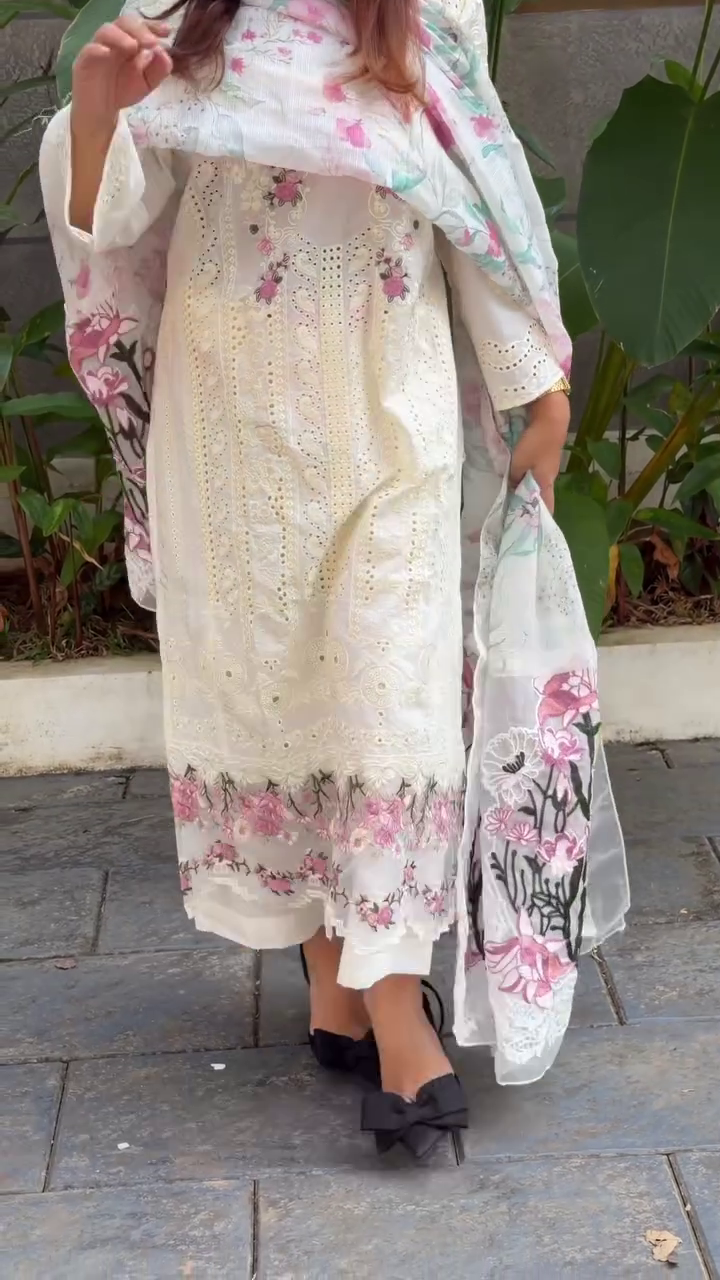 White Floral Embroidered Lawn Suit (Women)