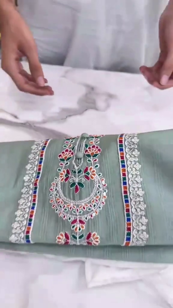 Elegant Mint Green Embroidered Kurta with Classic White Trousers