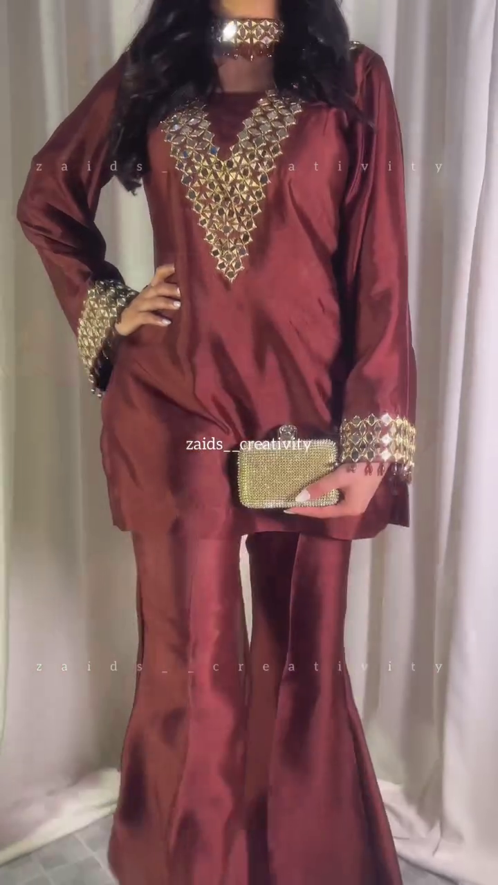 Luxurious Maroon Embellished Ensemble with Statement Gold Embroidery