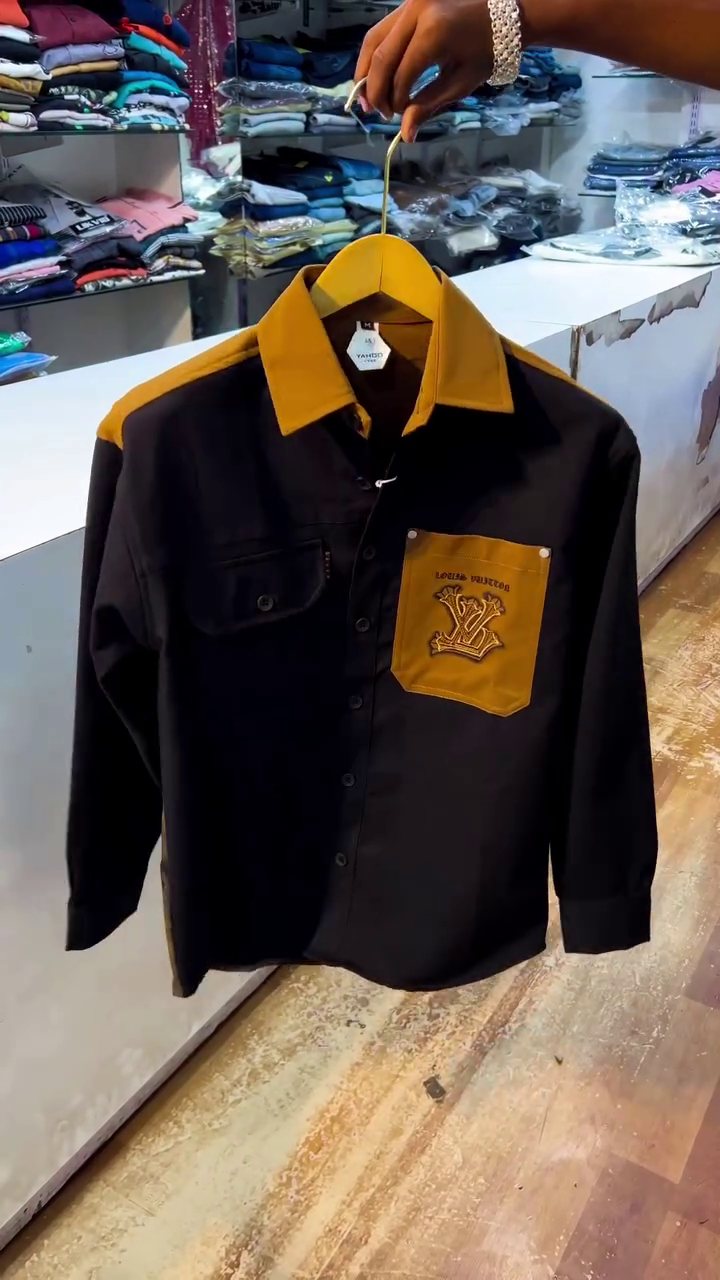 Bold Contrast Designer-Inspired Black & Mustard Statement Shirt for Modern Trendsetters