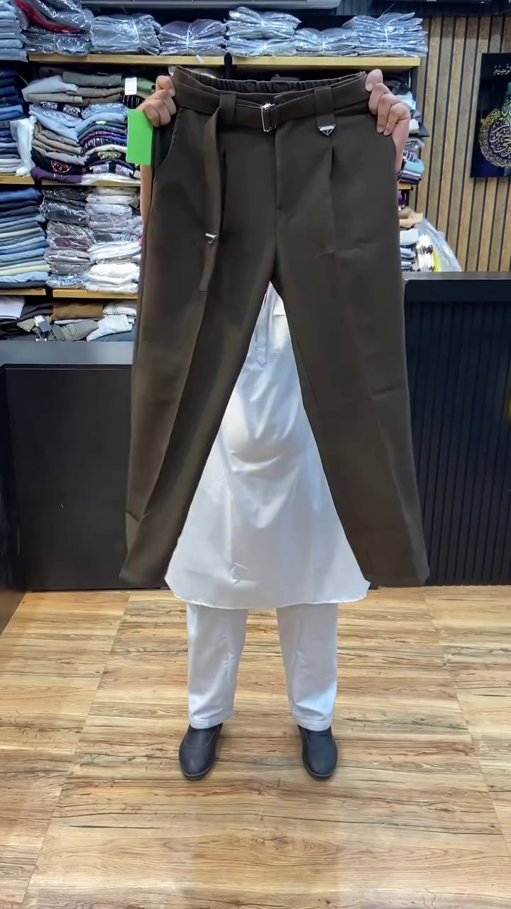 Refined Comfort: Premium Brown Tailored Trousers with Modern Belted Waist