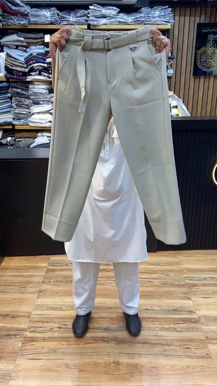 Refined Comfort: Premium Brown Tailored Trousers with Modern Belted Waist