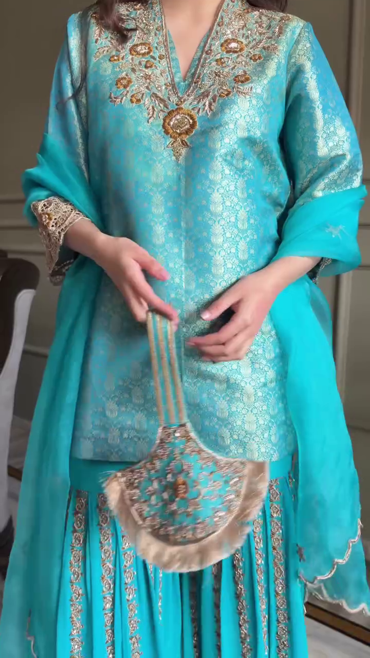 Aqua Blue Designer Sharara Suit