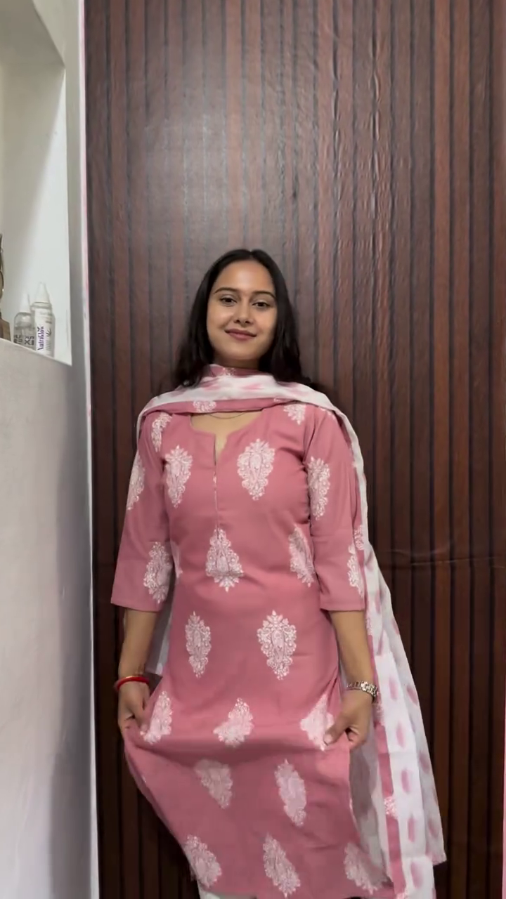 Pink Printed Kurti Set