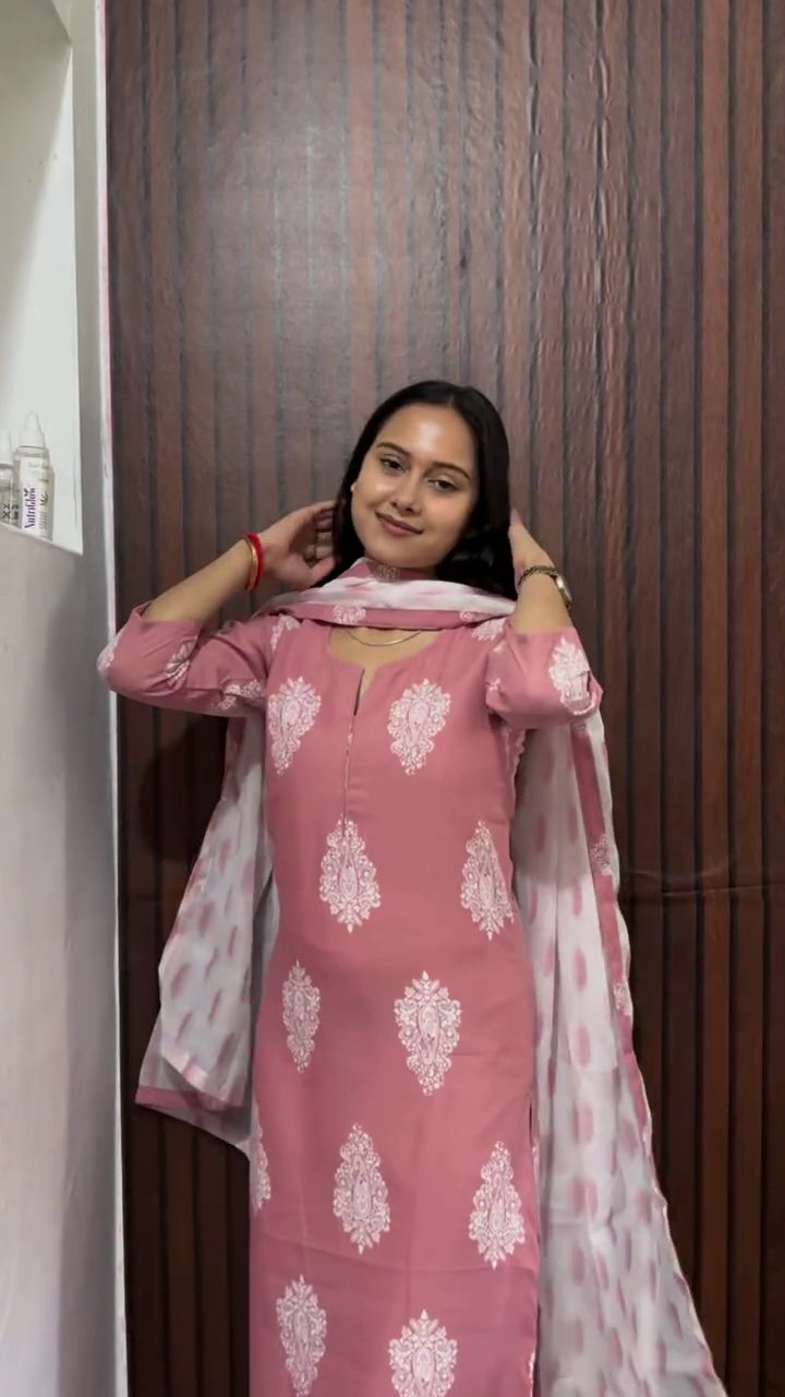 Pink Printed Kurti Set