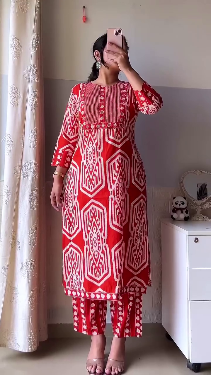 Elephant Print Cotton Kurta Set