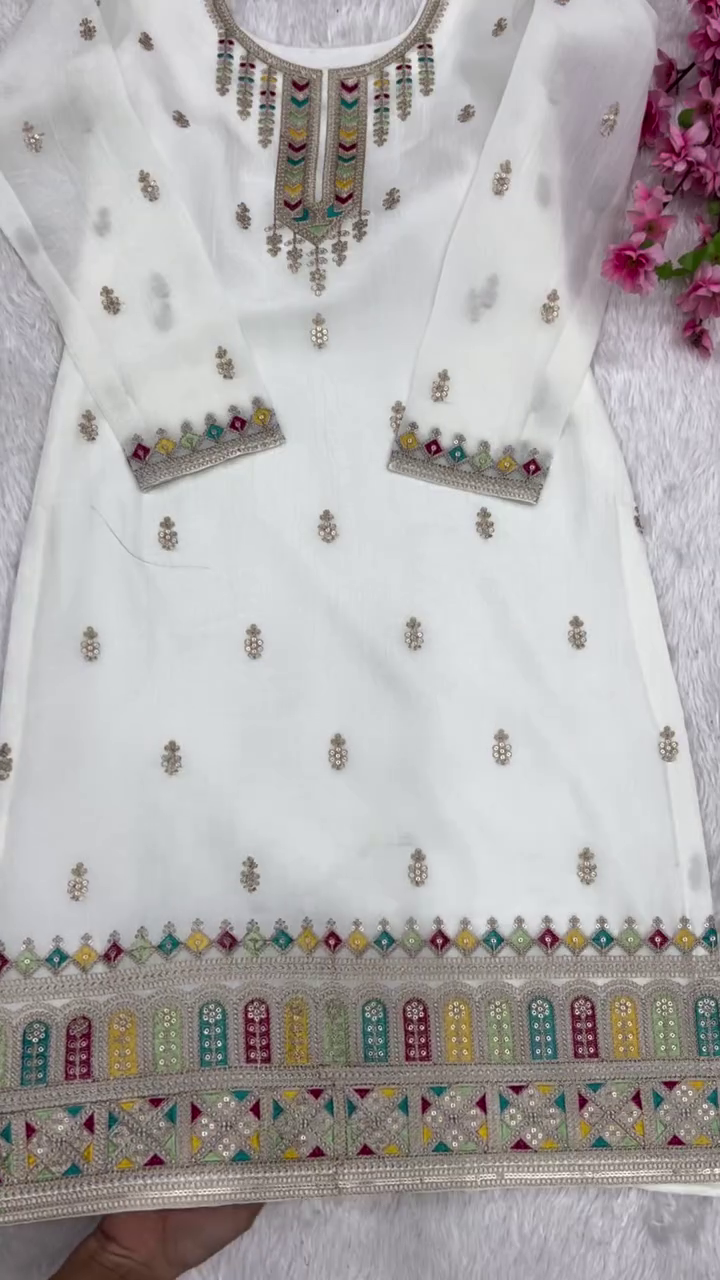 White Embroidered Ethnic Kurti Set