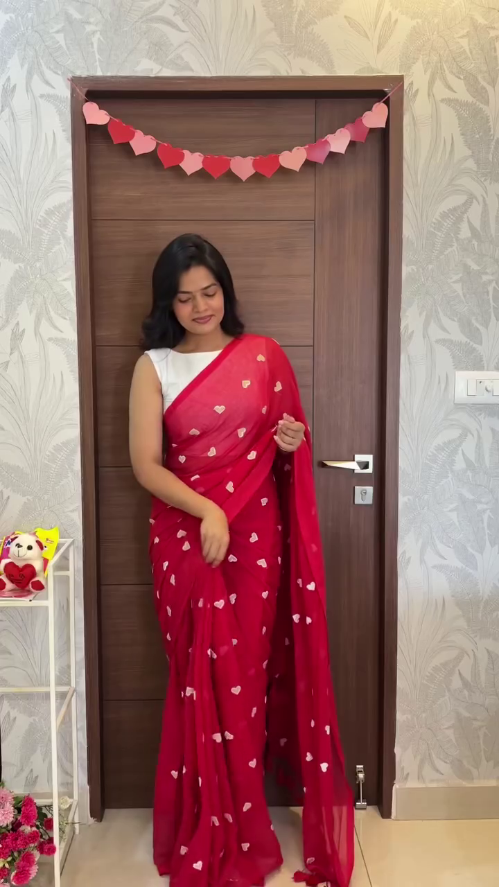 White Heart Print Designer Saree