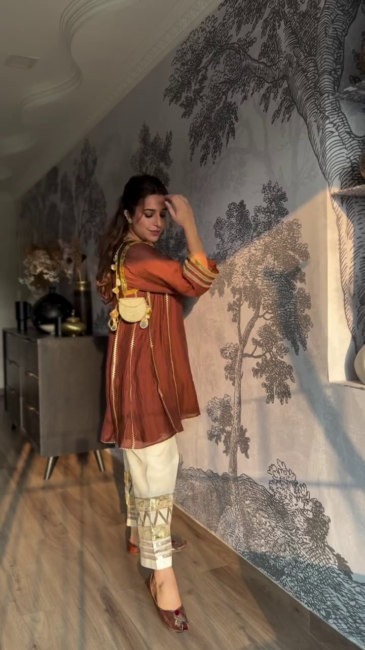 Rust Brown Kurta with Embroidered Palazzo