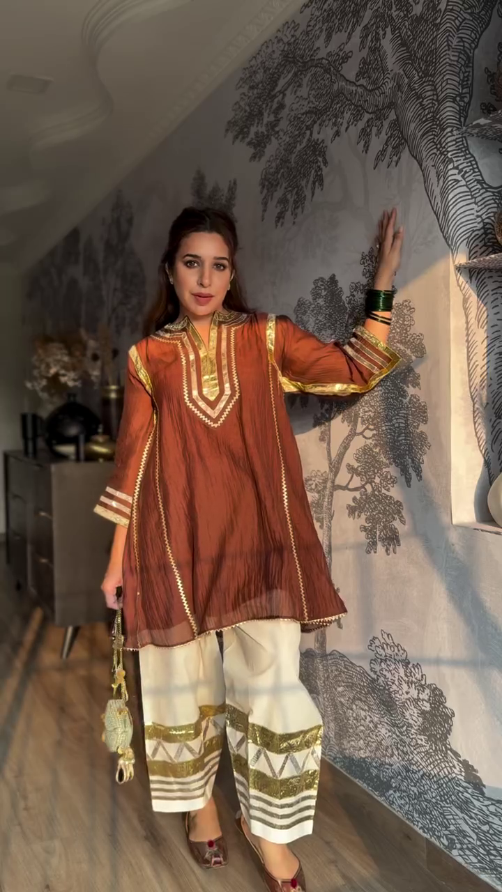 Rust Brown Kurta with Embroidered Palazzo